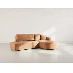 Canapé d'angle droit convertible 4 places en velours texturé rouille pas cher