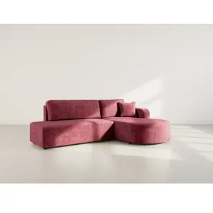 Canapé d'angle droit convertible 4 places en velours texturé prune pas cher