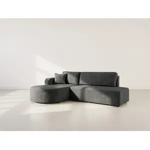Canapé d'angle gauche convertible 4 places en velours texturé gris pas cher