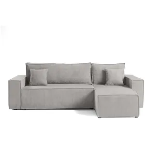 BESTMOBILIER Cezanne - canapé d'angle réversible - 4 places - convertible avec coffre - en velours côtelé - Gris clair pas cher