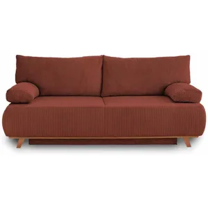 BESTMOBILIER Canapé droit convertible 3 places en velours côtelé terracotta