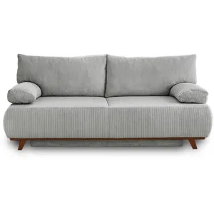 BESTMOBILIER Canapé droit convertible 3 places en velours côtelé gris clair