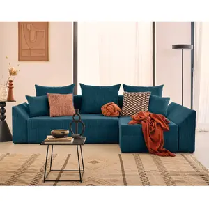 BESTMOBILIER Canapé d'angle réversible convertible 4 places en velours côtelé bleu pas cher