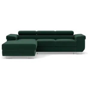 Canapé d'angle gauche convertible 6 places en velours vert pas cher