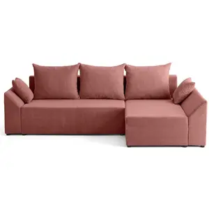 BESTMOBILIER Canapé d'angle réversible convertible 4 places en velours côtelé rose pas cher