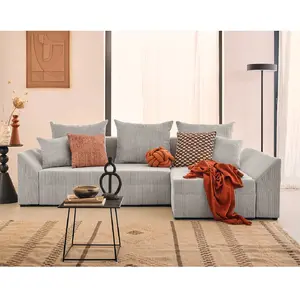 BESTMOBILIER Canapé d'angle réversible convertible 4 places en velours côtelé gris pas cher