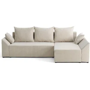 Comparateur de prix : BESTMOBILIER Canapé d'angle réversible convertible 4 places en velours côtelé beige