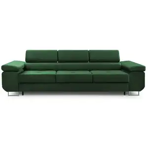 Canapé droit convertible 3 places en velours vert pas cher