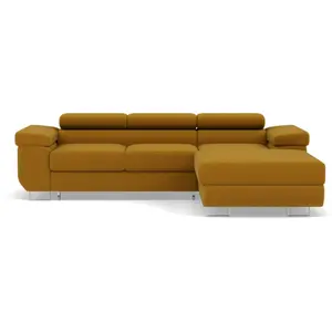 Canapé d'angle droit convertible 6 places en velours jaune pas cher