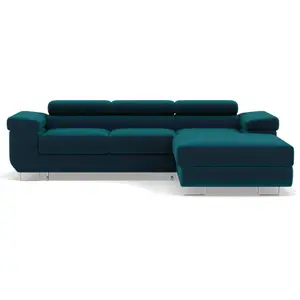 BESTMOBILIER Canapé d'angle droit convertible 6 places en velours bleu canard pas cher