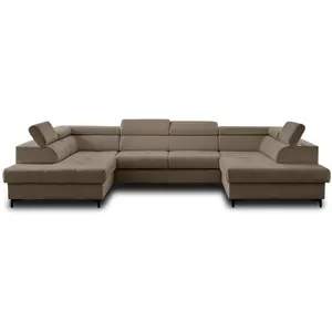 LISA DESIGN Merida - canapé panoramique en U - 7 places - convertible avec coffres et têtières réglables - en velours - Taupe pas cher