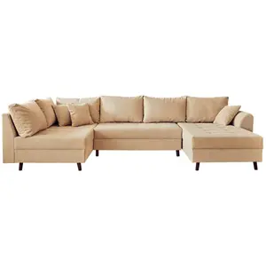Comparateur de prix : LISA DESIGN Canapé panoramique d'angle gauche Rune - 7 places - velours côtelé beige