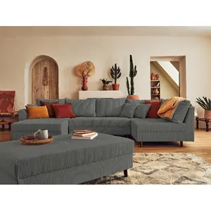 Comparateur de prix : LISA DESIGN Rune - canapé panoramique d'angle droit - 7 places - avec pouf d'appoint - en velours côtelé
