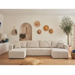 Comparateur de prix : BESTMOBILIER Canapé panoramique 7 places En U en Velours côtelé Beige
