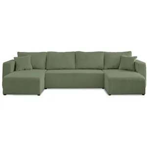 Comparateur de prix : BESTMOBILIER Topaze - canapé panoramique en U - 7 places - convertible avec coffre - en velours côtelé - Vert sauge