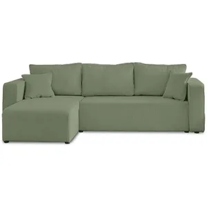 BESTMOBILIER Canapé d'angle réversible convertible 4 places en velours côtelé vert pas cher