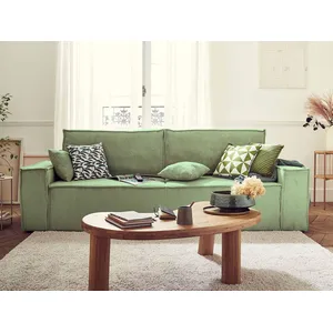 BESTMOBILIER Canapé 3 places convertible Dellia en velours côtelé avec coffre - style contemporain - Vert sauge pas cher