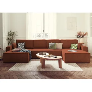 BESTMOBILIER Dellia - canapé panoramique en u - 7 places - convertible - avec coffre - en velours côtelé