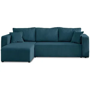 BESTMOBILIER Canapé d'angle réversible convertible 4 places en velours côtelé bleu pas cher
