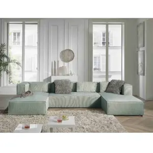 Comparateur de prix : LISA DESIGN Stella - canapé panoramique en u - 7 places - en velours côtelé - bleu
