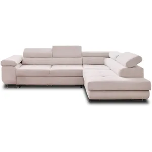 Comparateur de prix : BESTMOBILIER Canapé d'angle droit convertible 5 places en velours côtelé beige