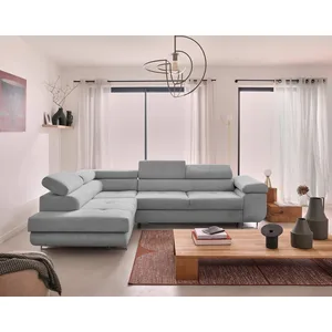 Comparateur de prix : Best Mobilier Canapé d'angle gauche convertible 5 places en velours côtelé gris
