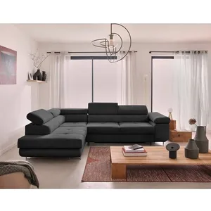 Comparateur de prix : BESTMOBILIER Canapé d'angle gauche convertible 5 places en velours côtelé gris