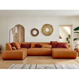 Comparateur de prix : LISA DESIGN Onyx - canapé panoramique d'angle gauche 7 places - en tissu - rouille