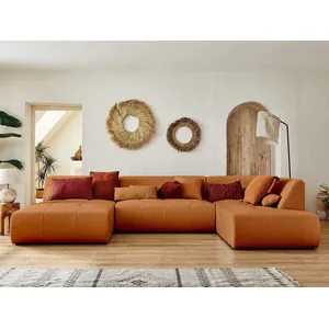 LISA DESIGN Onyx - canapé panoramique d'angle droit 7 places - en tissu - Rouille