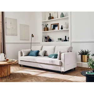 LISA DESIGN Anna - canapé droit 3 places convertible avec poche en velours - Beige pas cher
