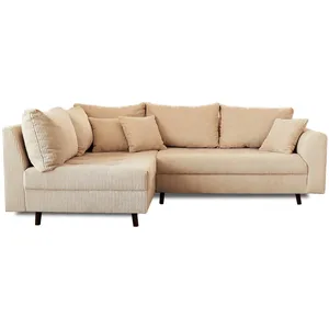 LISA DESIGN Canapé d'angle gauche Rune - 4 places - en velours côtelé beige