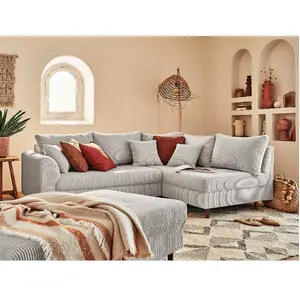 LISA DESIGN Canapé d'angle droit convertible 4 places en velours côtelé gris clair pas cher