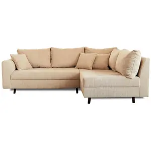 LISA DESIGN Canapé d'angle droit Rune - 4 places - Velours côtelé - Beige