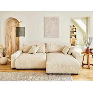 Comparateur de prix : Canapé d'angle réversible convertible 4 places en velours côtelé beige