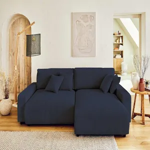 Comparateur de prix : Canapé d'angle réversible convertible 4 places en velours côtelé bleu