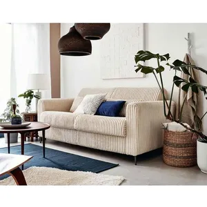 Comparateur de prix : Best Mobilier Canapé droit convertible 3 places en velours grosses côtes beige