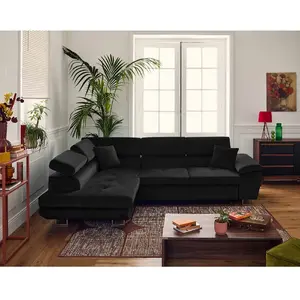 Comparateur de prix : BESTMOBILIER Canapé d'angle gauche convertible 5 places en velours noir