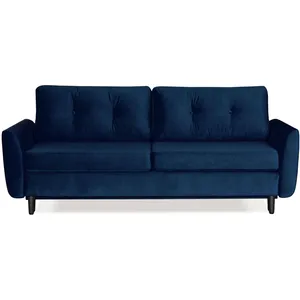 Best Mobilier Canapé droit convertible 3 places en velours bleu nuit pas cher