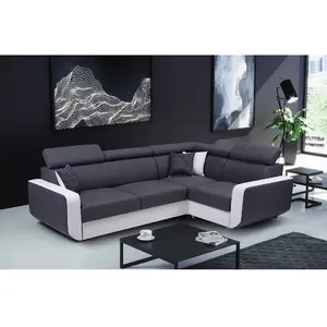 Lisa Design Dustin - Canapé d'angle L réversible - 5 places - Convertible avec coffre - Têtieres réglables - Blanc / Gris pas cher