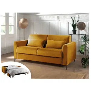 Comparateur de prix : LISA DESIGN Canapé droit convertible 3 places en velours jaune