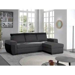 BESTMOBILIER Milan - canapé d'angle réversible - 4 places - convertible avec coffre - en simili et tissu pas cher