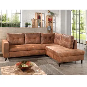 BESTMOBILIER Nordic - canapé d'angle l - 5 places - convertible - industriel vintage - droit