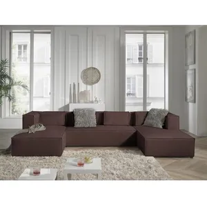 Comparateur de prix : LISA DESIGN Stella - canapé panoramique en U - 7 places - en velours côtelé - Marron