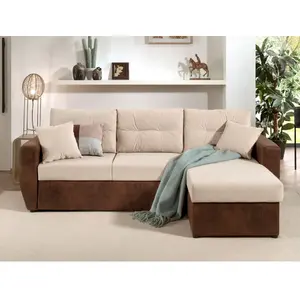 BESTMOBILIER Astoria - canapé d'angle réversible - convertible avec coffre - velours et microfibre - 4 places pas cher