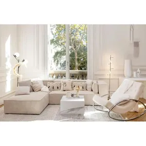 LISA DESIGN Canapé d'angle gauche 4 places en velours côtelé beige pas cher