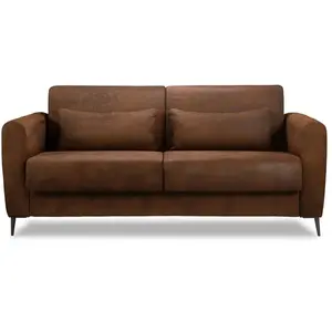Comparateur de prix : Canapé droit convertible 3 places en microfibre marron