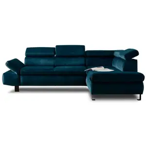Comparateur de prix : LISA DESIGN Canapé d'angle droit convertible 5 places en velours bleu canard
