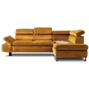 Comparateur de prix : LISA DESIGN Canapé d'angle droit convertible 5 places en velours jaune