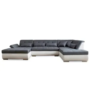 LISA DESIGN Vermont - Canapé d'angle panoramique en U - XXL - Droit - Blanc / Gris