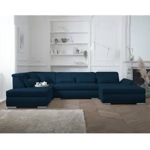 LISA DESIGN Vermont - Canapé d'angle panoramique en U - XXL - Gauche - Bleu pétrole pas cher